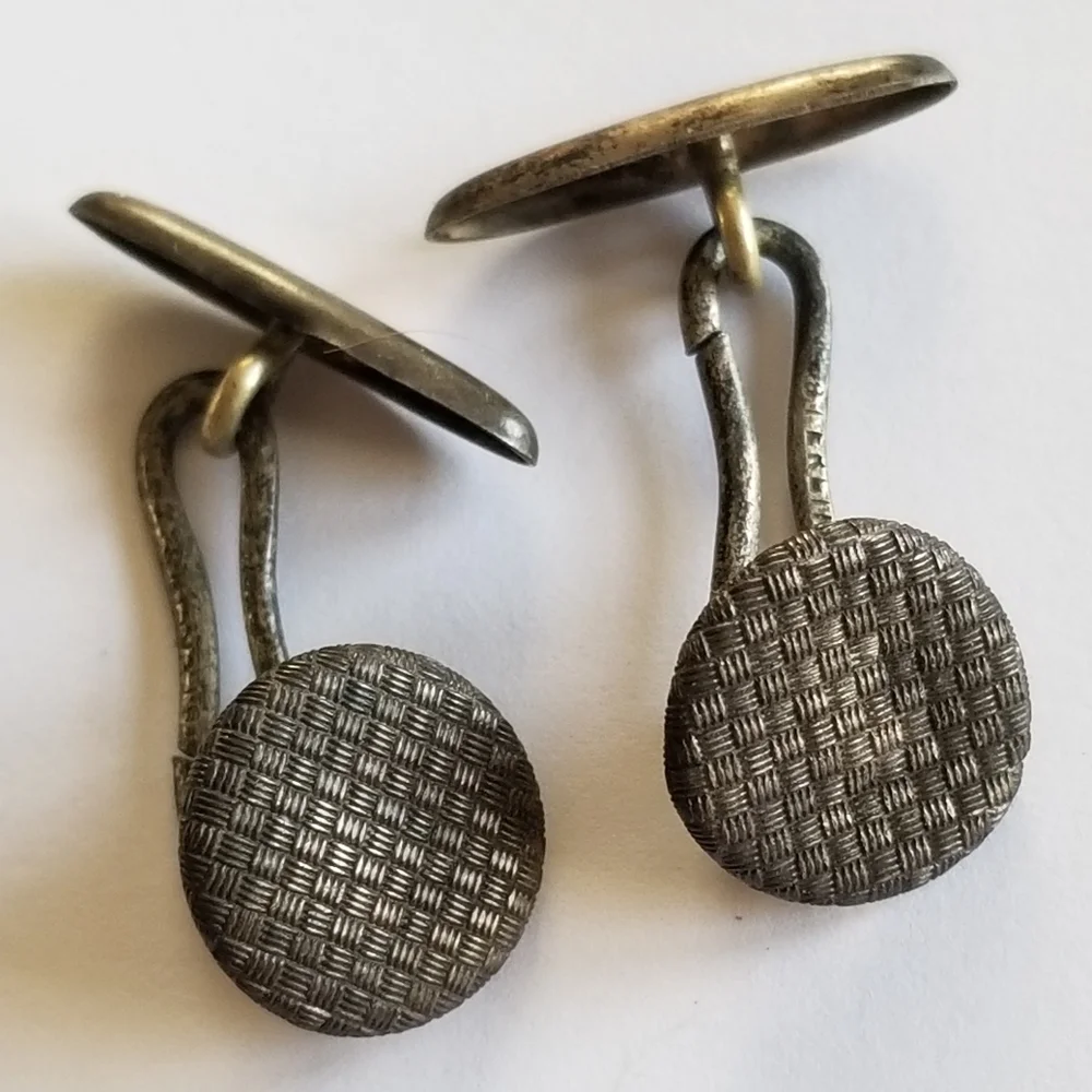 Vintage Sterling Silver cuff links .925 art deco button style